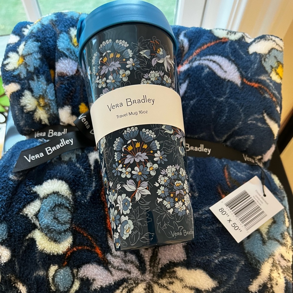 Vera Bradley Gift Set Fleece Blanket and Travel Mug Bundle